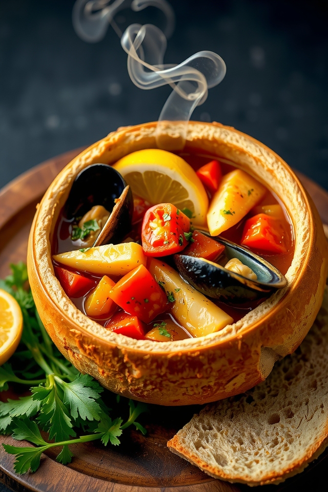 bouillabaisse served in bread