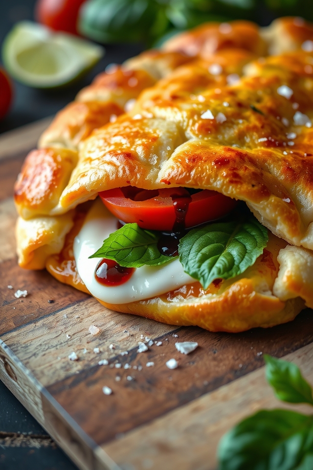caprese calzone with balsamic glaze