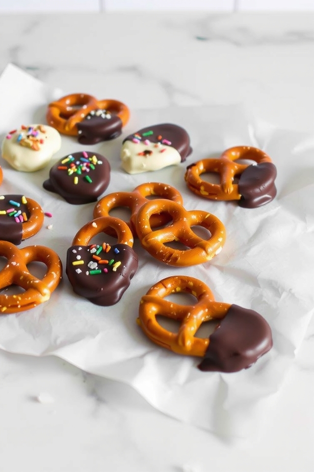 chocolate dipped pretzel treats