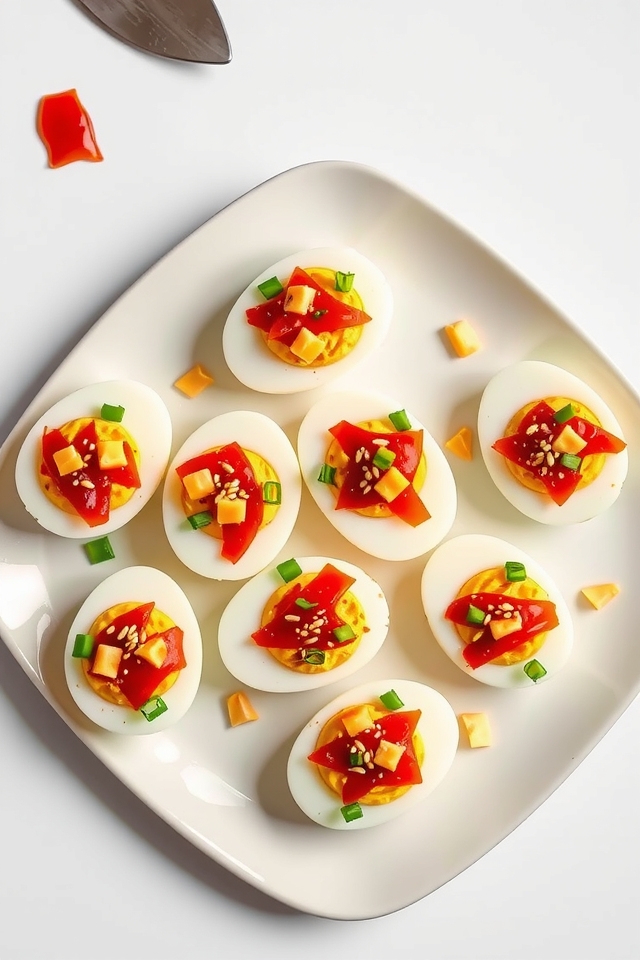 kimchi infused deviled eggs