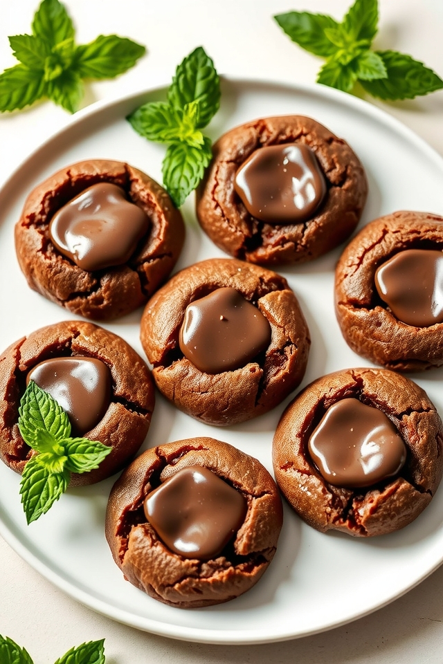 minty chocolate thumbprint cookies