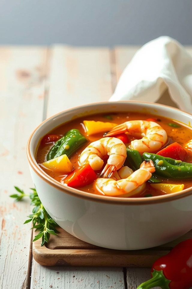 shrimp and colorful peppers
