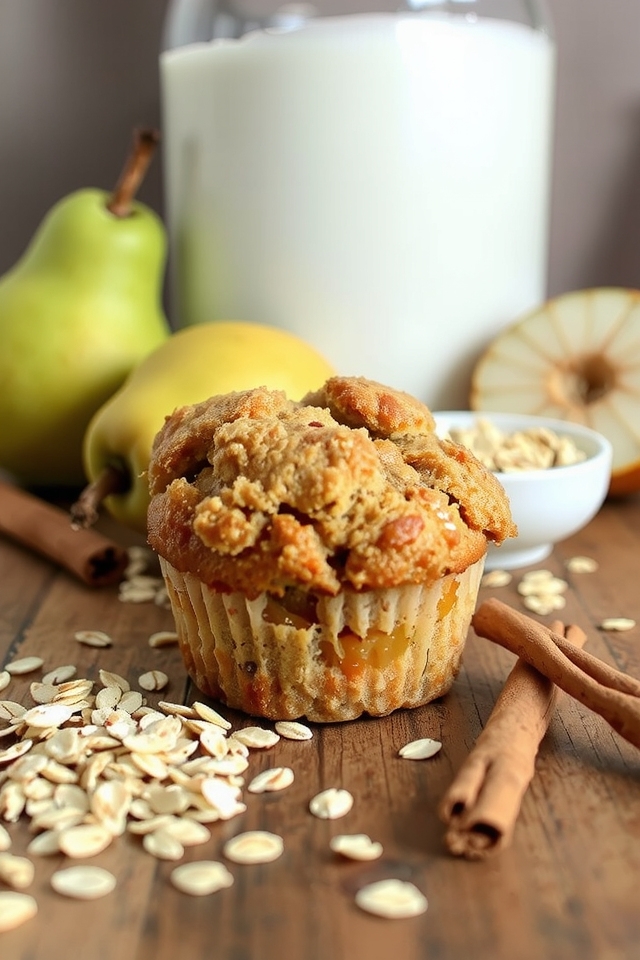 spiced pear oatmeal muffins