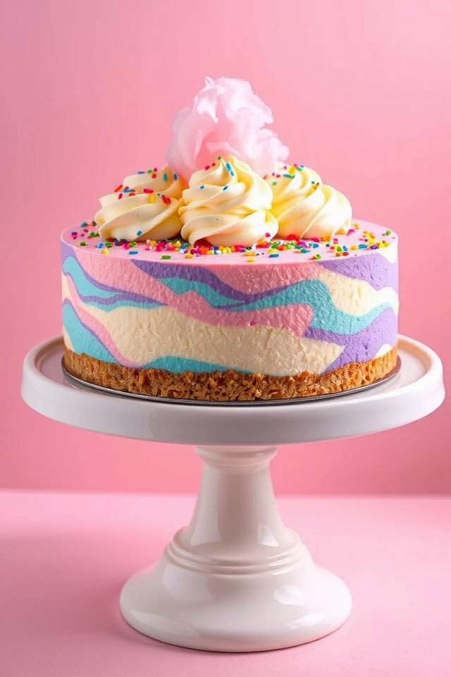 whimsical cotton candy cheesecake