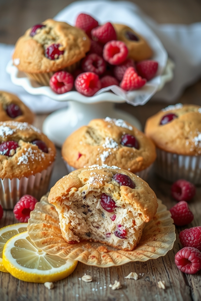 wholesome raspberry lemon muffins