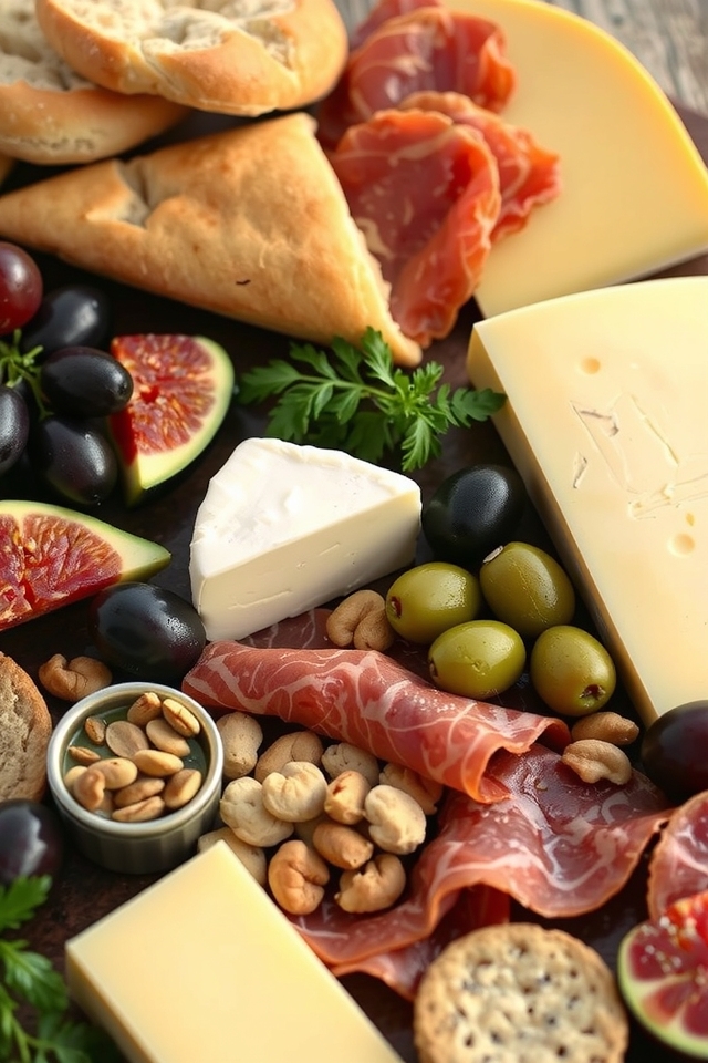 cheese charcuterie breads fruits