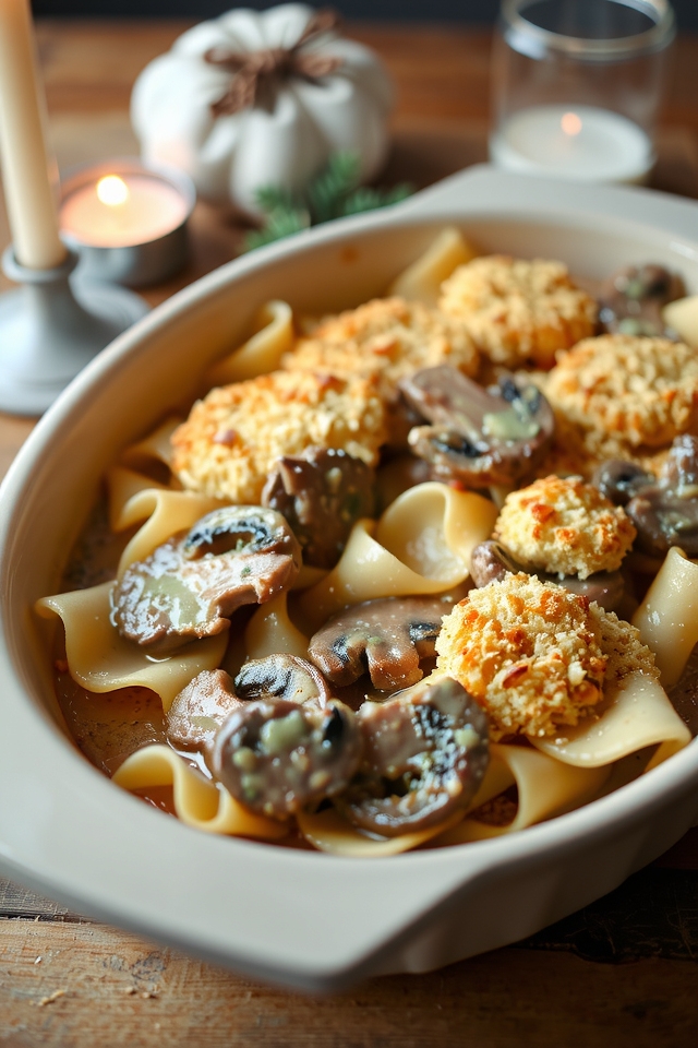 comforting beef stroganoff casserole