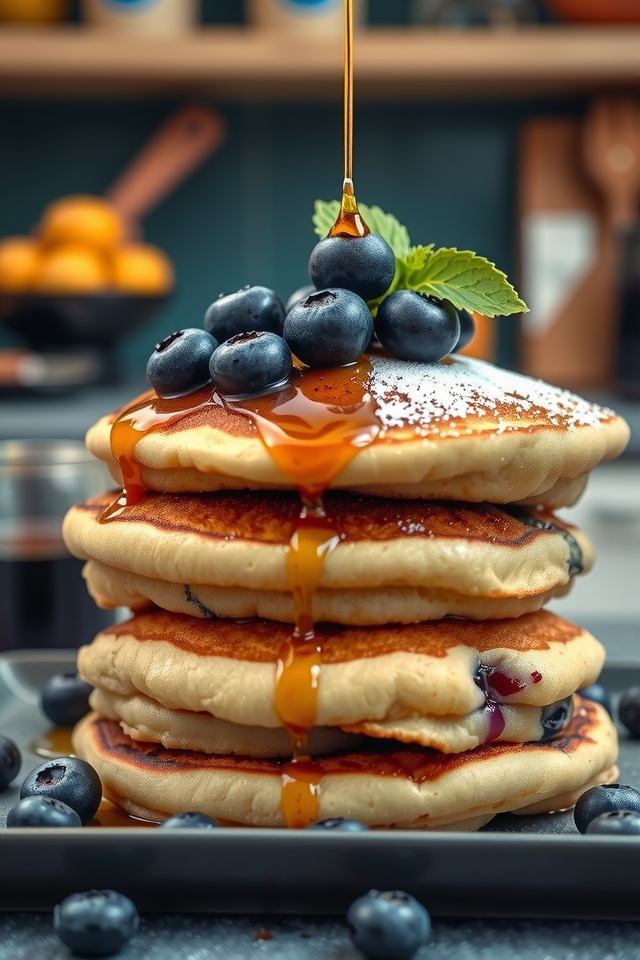 fluffy blueberry biscuit pancakes