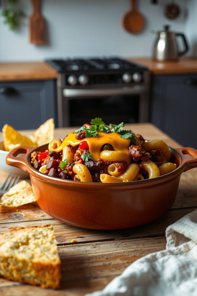 hearty chili cheesy pasta