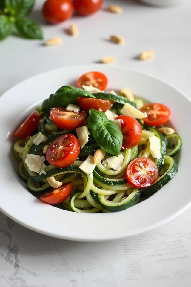 zoodles with pesto and tomatoes