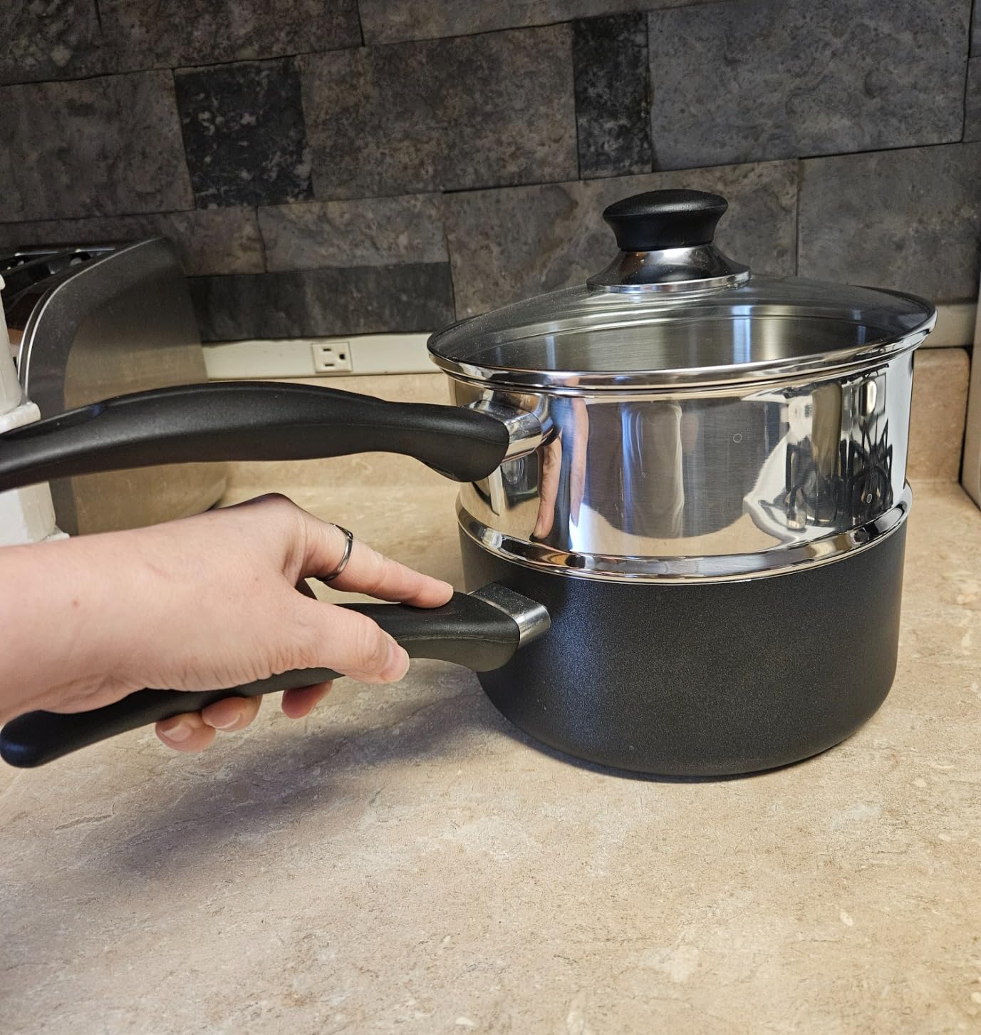 T-fal Specialty Nonstick Double Boiler 3 Quart Oven Safe 350F Cookware, Pots and Pans, Dishwasher Safe Silver/Black customer photo 2
