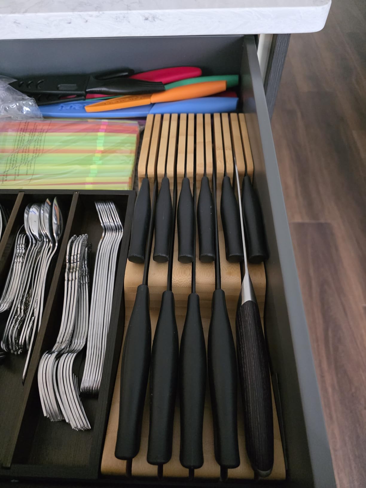 Bellemain 100% Pure Bamboo Knife Drawer Organizer, Knife Block - 16 Slots | Fits most standard kitchen drawers, allowing the in drawer knife block to free valuable countertop space. customer photo 1