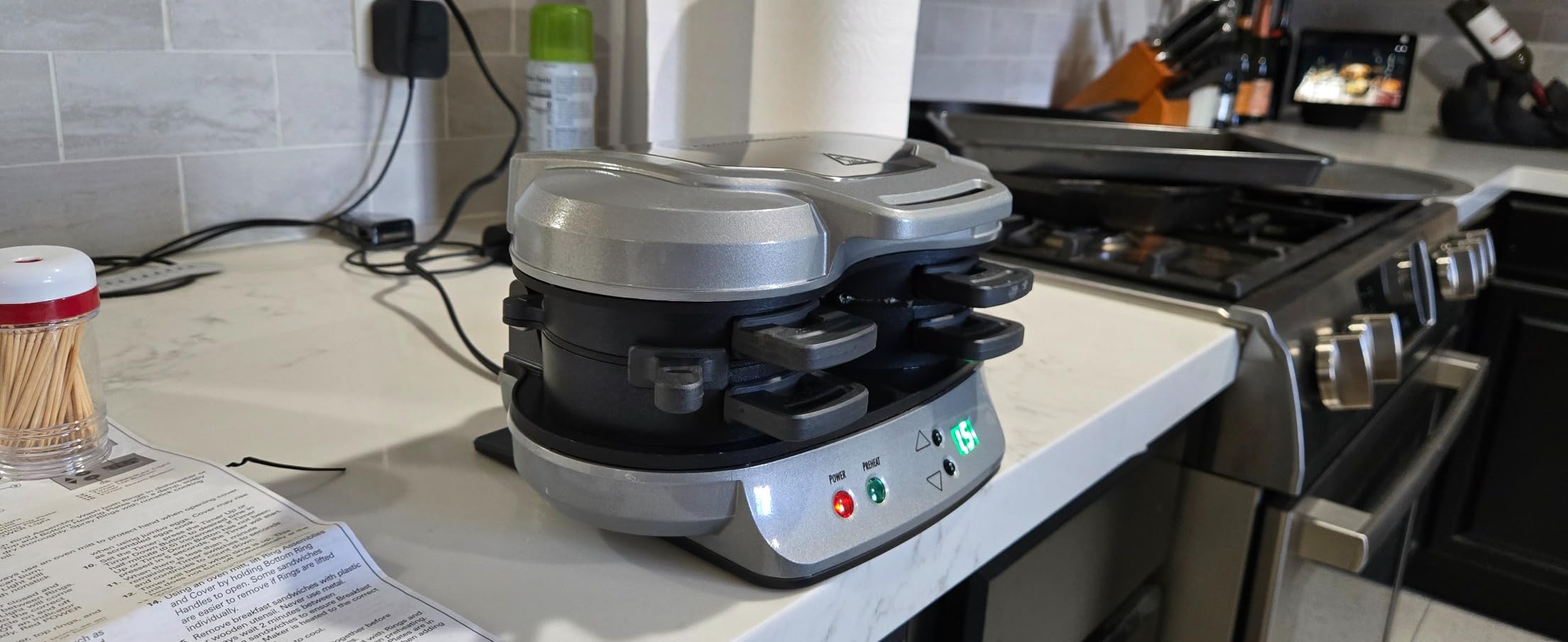 Hamilton Beach Dual Breakfast Sandwich Maker with Egg Cooker Rings & Timer | Perfect for English Muffins, Croissants, Mini Waffles | Customizable & Fast | PFAS-Free | Silver | 25490MNA customer photo 1
