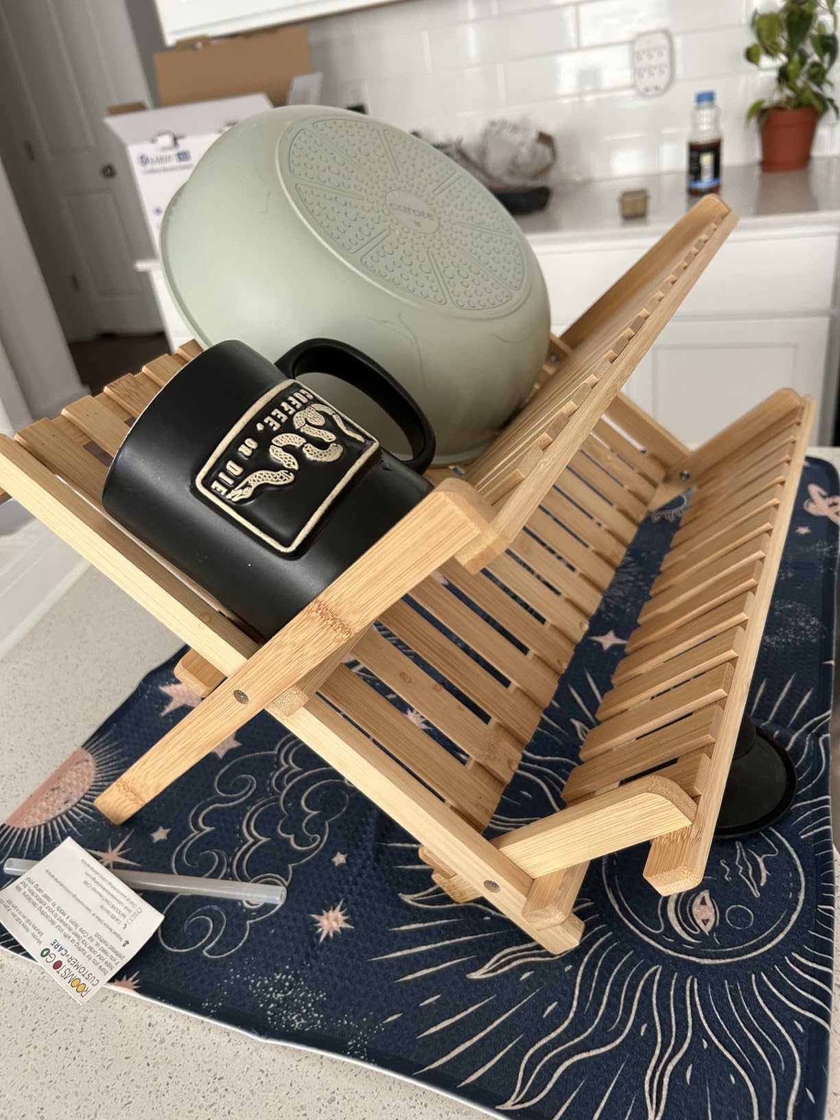 Bambüsi Collapsible Dish Drying Rack, Foldable Kitchen Counter Dish Drainer | Dish Rack Folds Flat, Space-Saving Bamboo Strainer, No Assembly, Holds Plates Cups Bowls Mugs Utensils, for Home, RV, Dorm customer photo 1