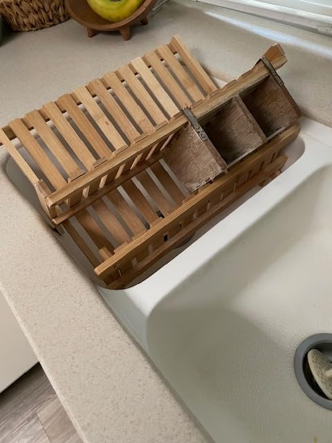 Bambüsi Collapsible Dish Drying Rack, Foldable Kitchen Counter Dish Drainer | Dish Rack Folds Flat, Space-Saving Bamboo Strainer, No Assembly, Holds Plates Cups Bowls Mugs Utensils, for Home, RV, Dorm customer photo 2