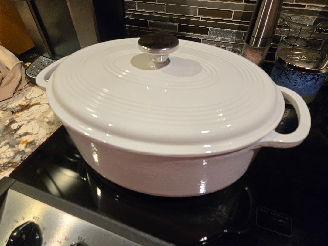 Lodge Enameled Cast Iron Oval Dutch Oven with Lid, 7 Quart, Oyster White | Family Size Cooking Pot with Dual Handles for Sourdough Bread Baking & Everyday Cooking customer photo 1