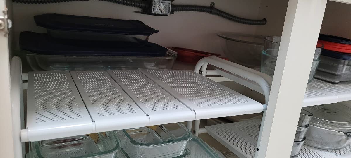Simple Houseware Under Sink 2-Tier Heavy Duty Expandable Organizer, Silver | Adjustable Width 15.75-25 Inches with 4 Shelf Height Levels customer photo 2