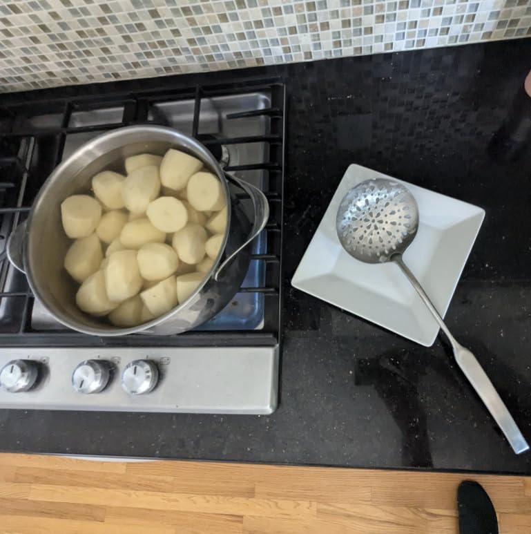 Skimmer Slotted Spoon, [Rustproof, Integral Forming, Durable] Newness 304 Stainless Steel Slotted Spoon with Vacuum Ergonomic Handle, Comfortable Grip Design Strainer Ladle for Kitchen, 14.96 Inches customer photo 2