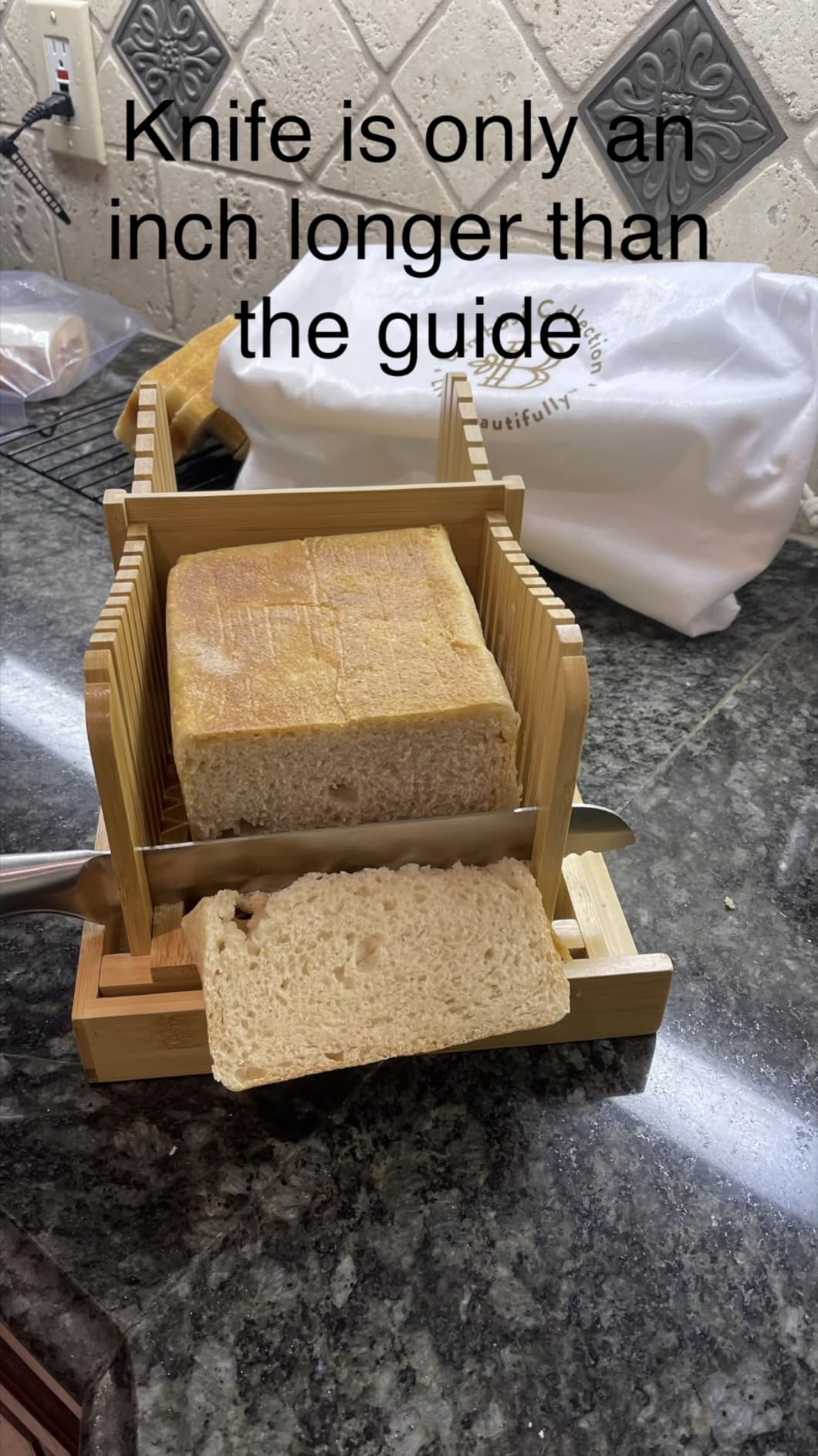 Bread Slicer for Homemade Bread - Bamboo Bread Slicer with Knife, Foldable Bread Slicing Guide with 3 Adjustable Thickness, Crumb Tray, Bread Cutter for Sourdough, Bagels, Loaf, Toast, Kitchen Gifts customer photo 1