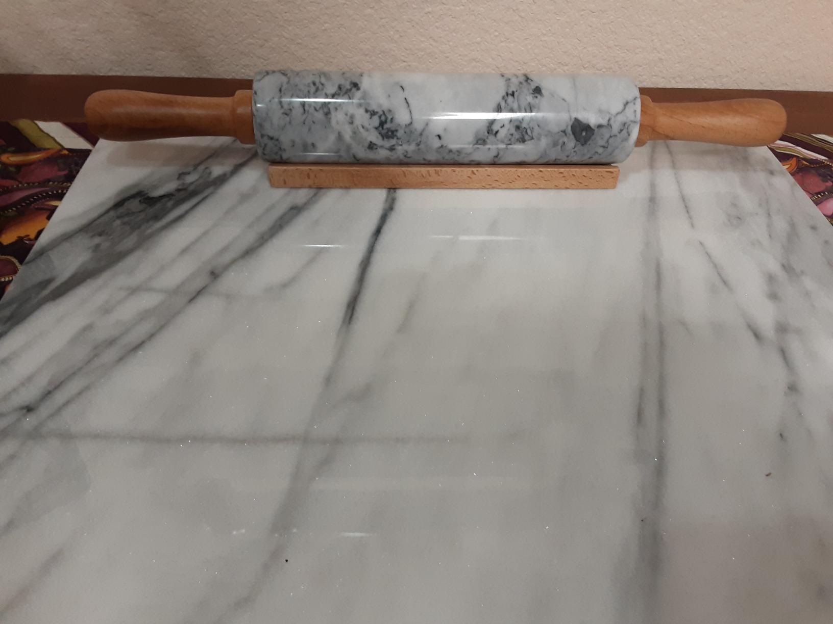 CHEFMADE 18-Inch Marble Rolling Pin with Wooden Handles and Cradle, Non-Stick (Gray and White) customer photo 2
