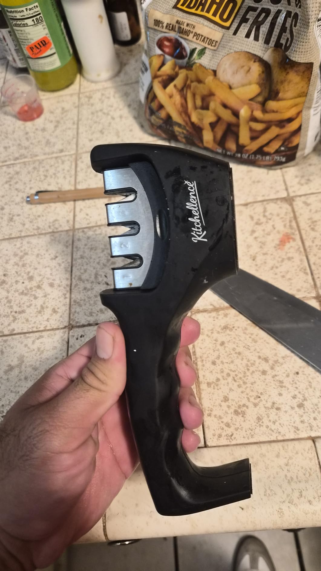4-in-1 Kitchen Knife Accessories: 3-Stage Knife Sharpener Helps Repair, Restore, Polish Blades and Cut-Resistant Glove (Black) customer photo 1
