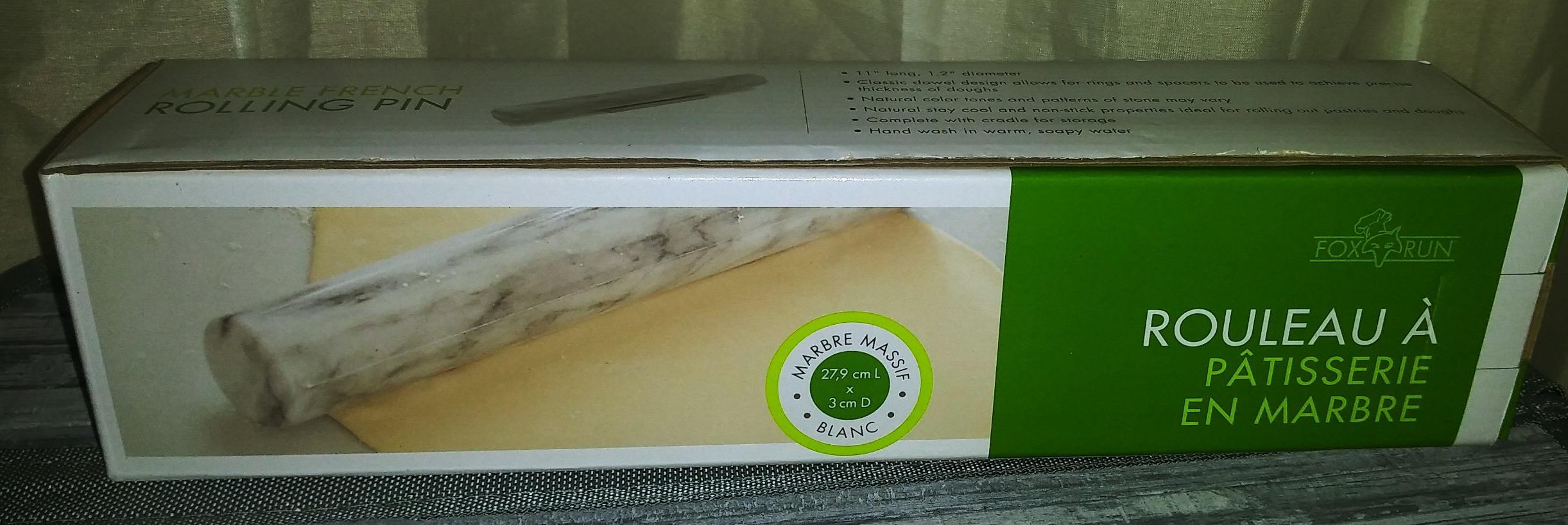 Fox Run French Marble Rolling Pin with Base, White, 3