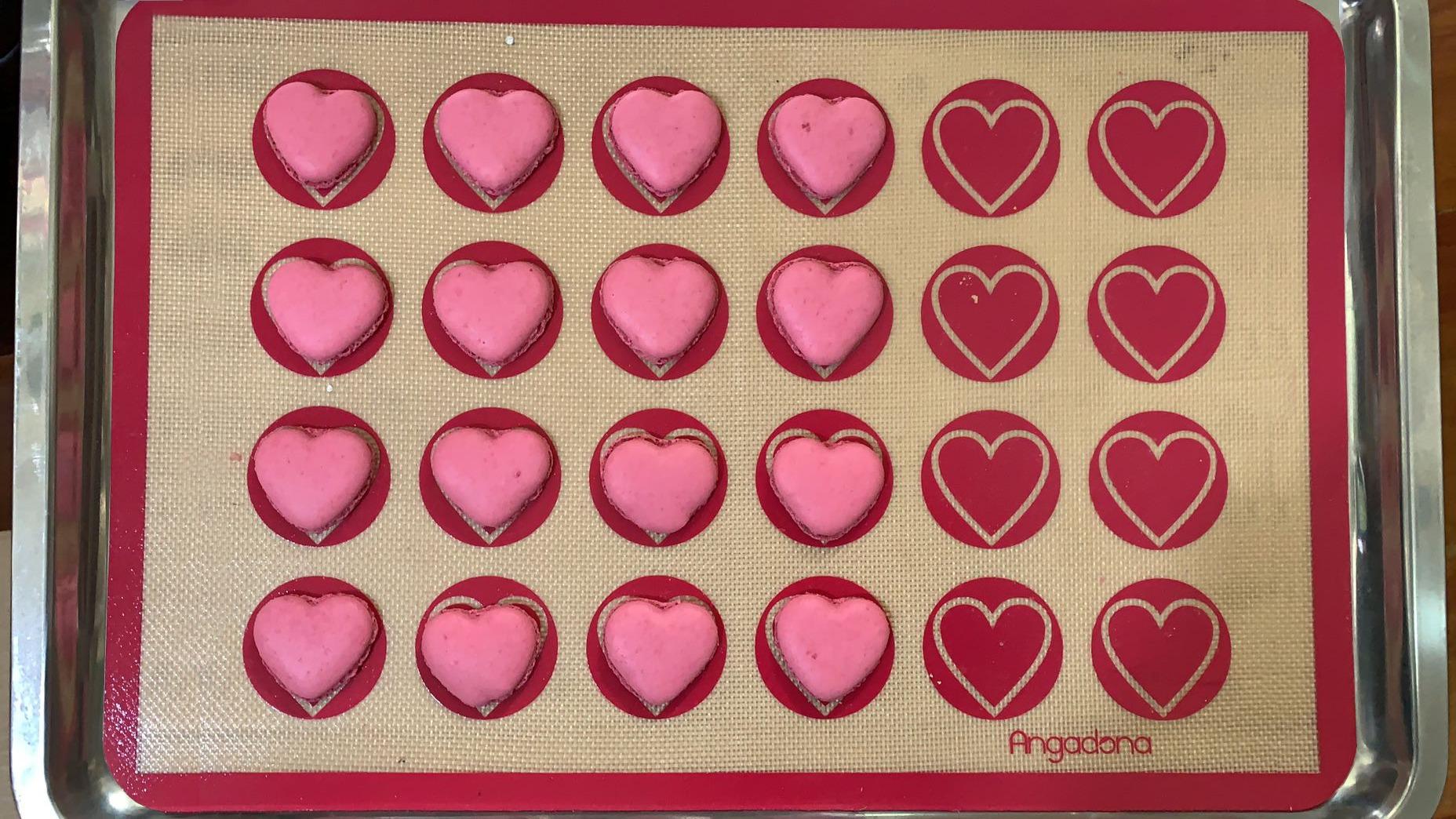Angadona Macaron Silicone Baking Mats Kit (16pcs set) Macaroon Baking Mat Set of 2 Half Sheet Macaron Silicone Mat Nonstick Macaron Mat Sheet,6 Piping Tip,2 Piping Bag with 3 Bag Tie,2 coupler customer photo 1