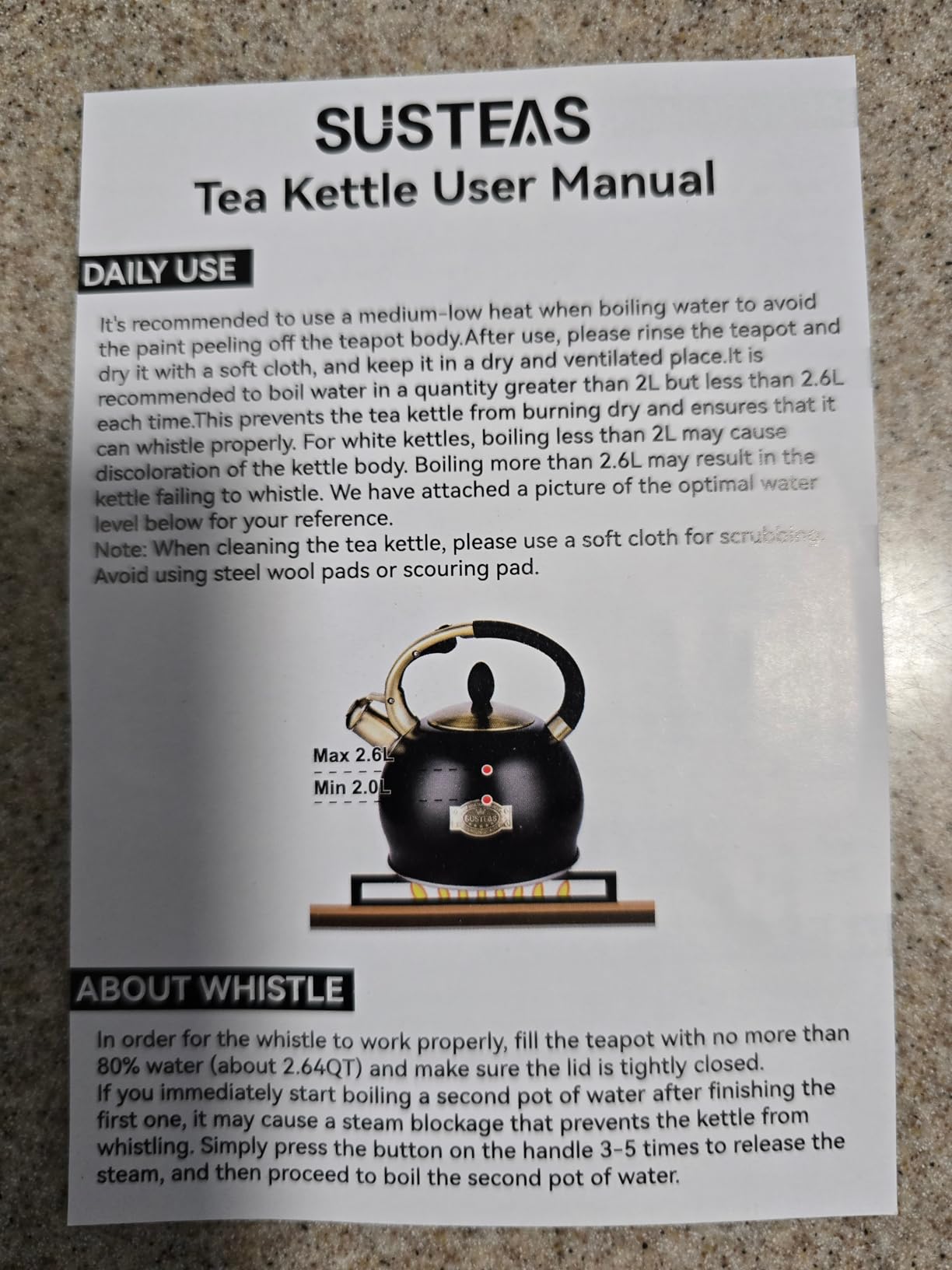SUSTEAS Whistling Tea Kettle, 2.7QT Food-Grade Steel Teapot, BLACK | Tea Pot for Stove with Ergonomic Handle, With 1 Silicone Pinch Mitt, for Induction, Gas, Electric, Radiant Cooktops customer photo 2