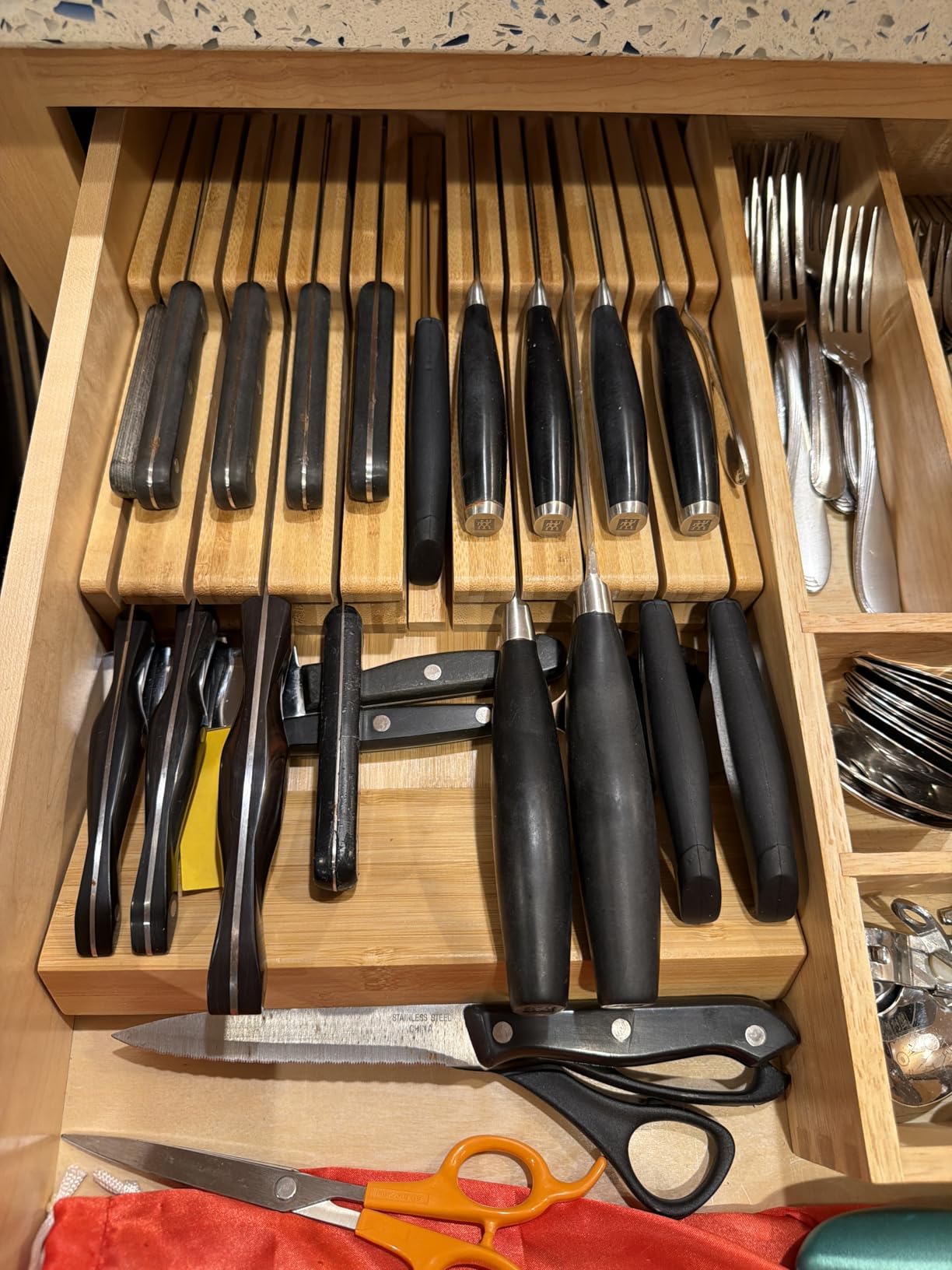 NIUXX Bamboo In-Drawer Knife Block Set for 16 Knives, Large Kitchen Detachable Washable Cutlery Slot Organizer Storage Holder for Sharpening Steel and Cutter customer photo 1