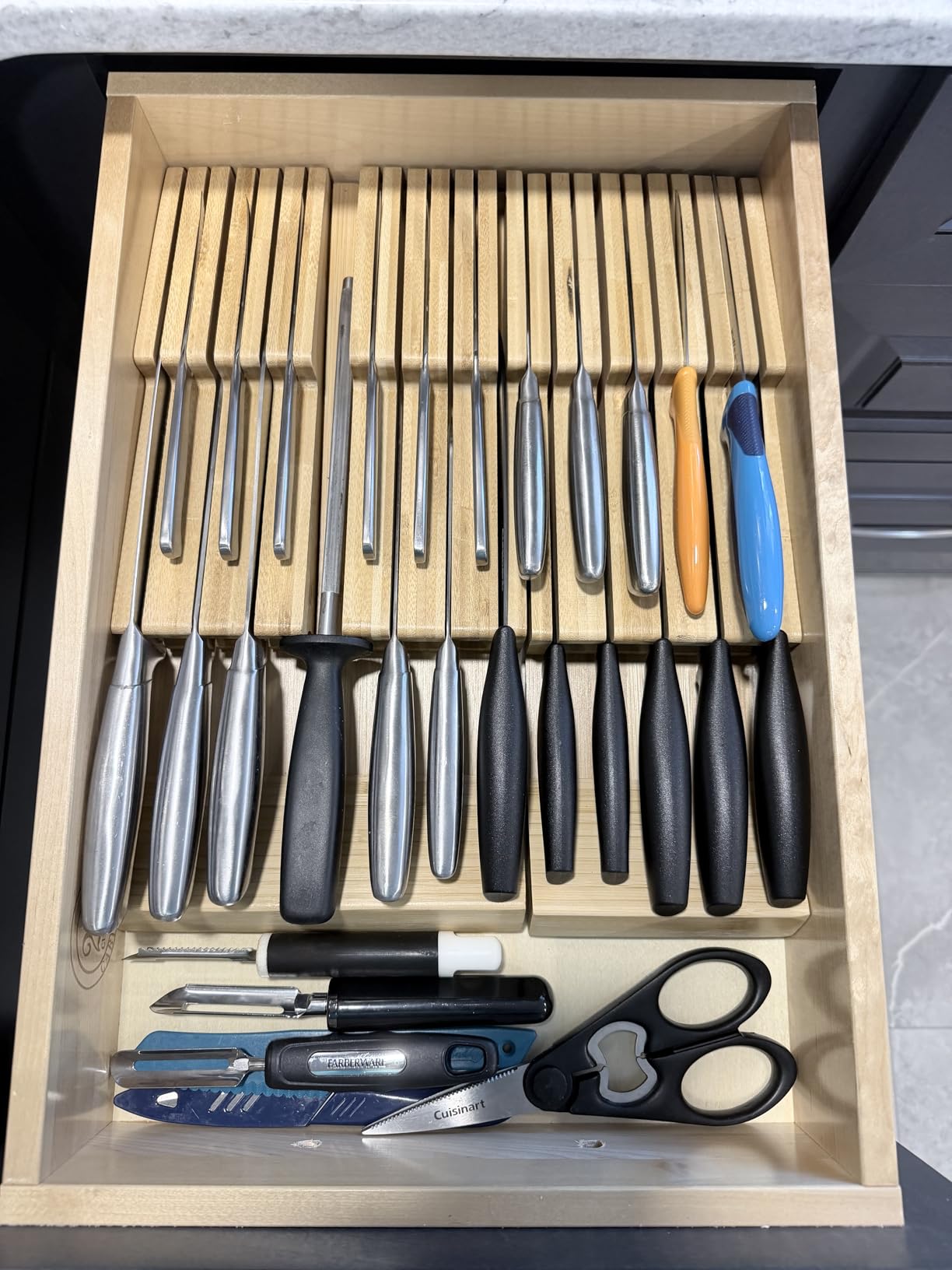 NIUXX Bamboo In-Drawer Knife Block Set for 16 Knives, Large Kitchen Detachable Washable Cutlery Slot Organizer Storage Holder for Sharpening Steel and Cutter customer photo 2