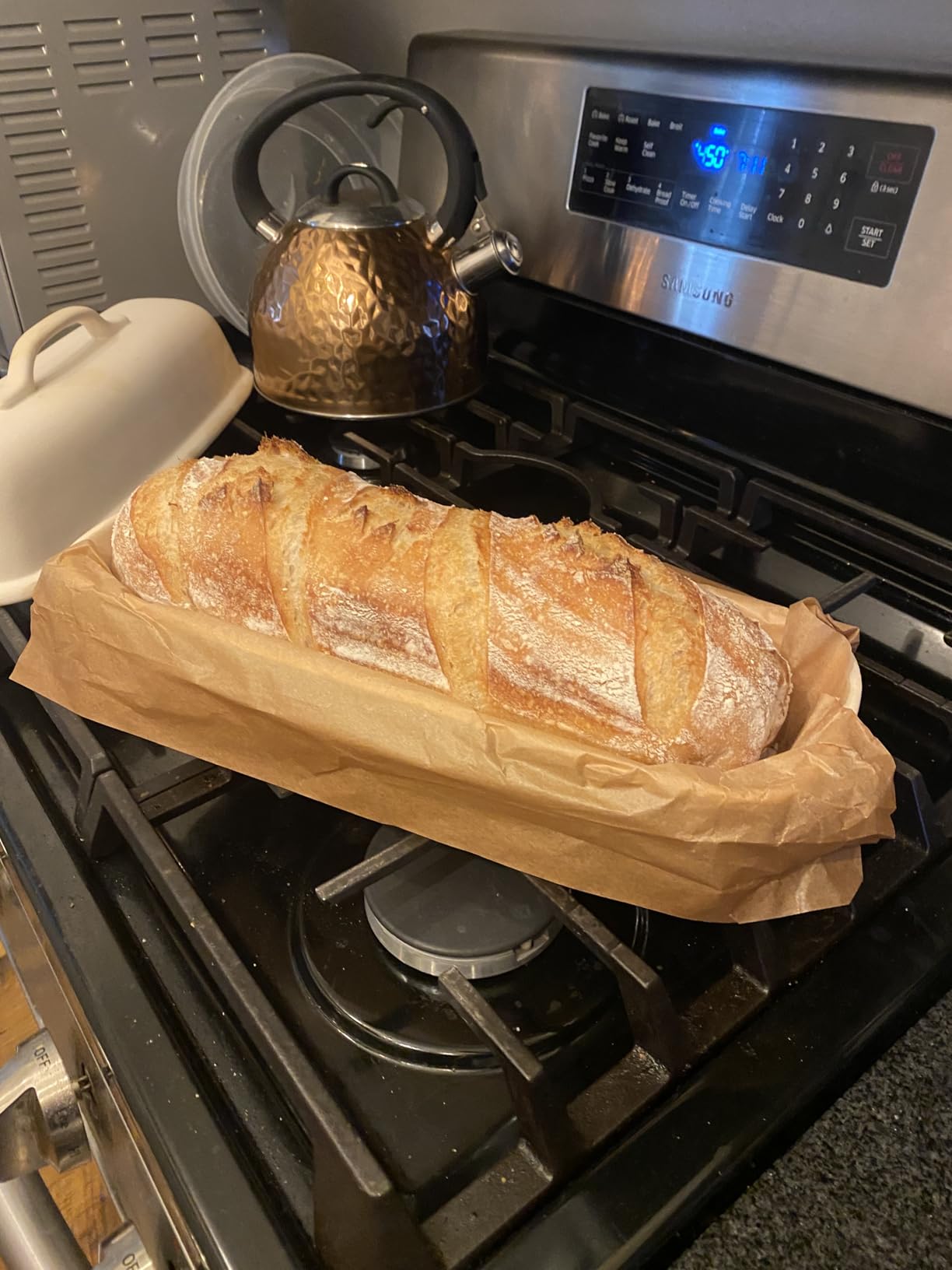 Superstone Covered Bread Baker with Lid - Bisque Glazed Exterior and Unglazed Interior Stoneware Bakeware customer photo 2