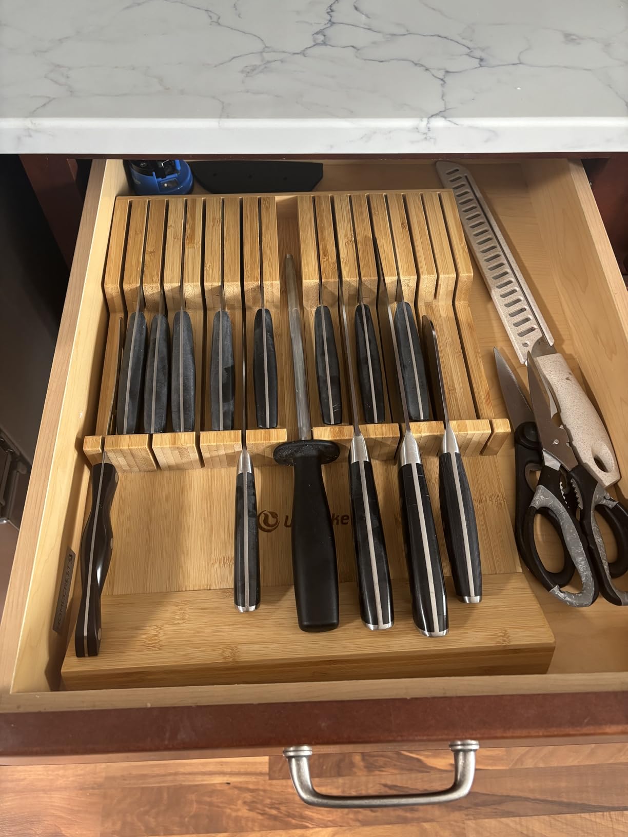 Utoplike In-drawer Knife Block Bamboo Kitchen Knives Drawer Organizer Large | Holder Storage for Steak, Paring, Bread Knives, Holds Up to 16 Knife & 1 Sharpening Steel (Knives & Sharpening Not Included) customer photo 2