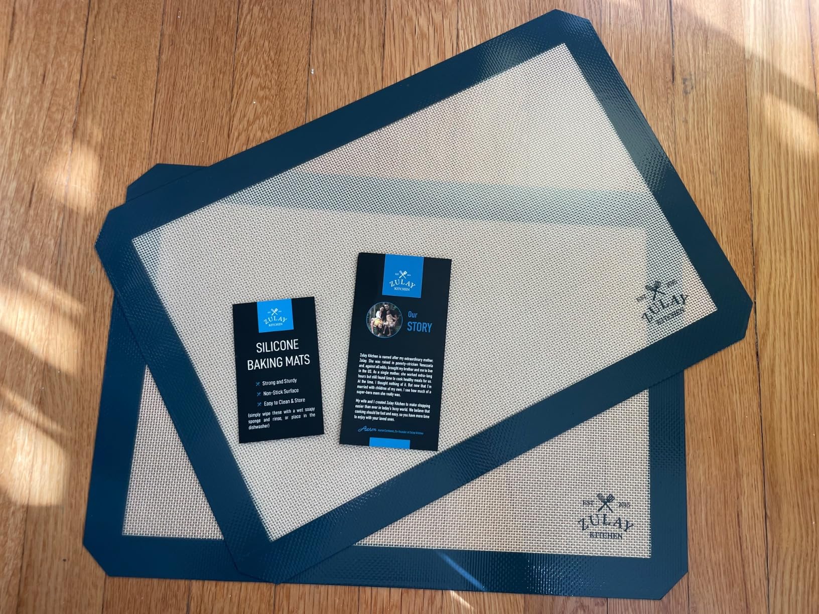 Zulay (Set of 4) Silicone Baking Mat - Macaron Silicone Baking Mats With Pre-printed Template Design - Non Stick & Reusable Silicone Baking Sheet - 2 Half Size + 2 Quarter Size (Gray) customer photo 2