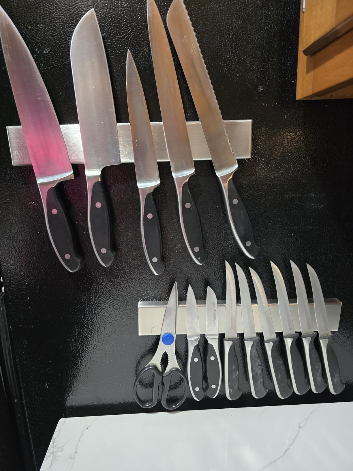 GORILLA GRIP 304 Stainless Steel Heavy Duty Magnetic Knife Holder, Secure Wall Mounted Bar for Knives, Tools, Holds Up to 6 lbs, Kitchen Organizer, 10 Inch Strip, Easy Installation, Screws Included customer photo 1