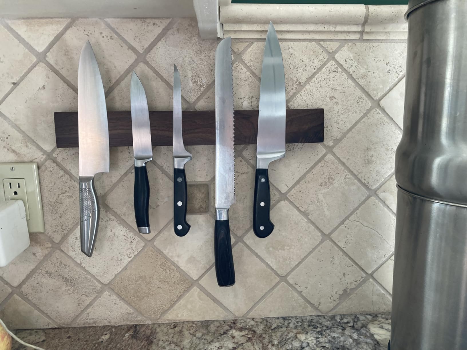 Premium 24 Inch (Large Size) Dark Walnut Wood Magnetic Knife Holder - Professional Wooden Magnetic Knife Strip - Space-Saving Knife Rack/Knife Bar With Powerful Magnetic Pull Force (Upgraded Version) customer photo 1