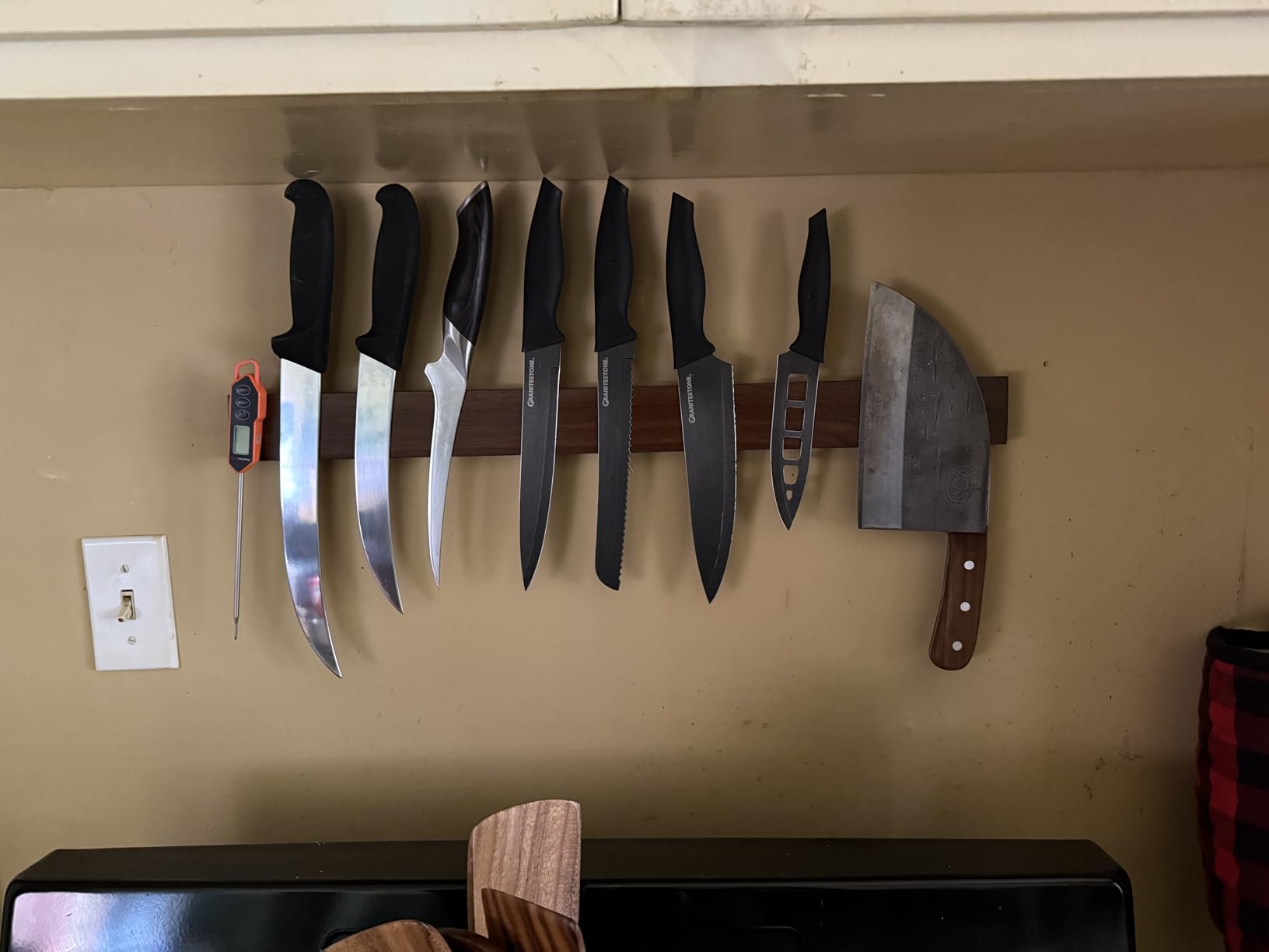Premium 24 Inch (Large Size) Dark Walnut Wood Magnetic Knife Holder - Professional Wooden Magnetic Knife Strip - Space-Saving Knife Rack/Knife Bar With Powerful Magnetic Pull Force (Upgraded Version) customer photo 2