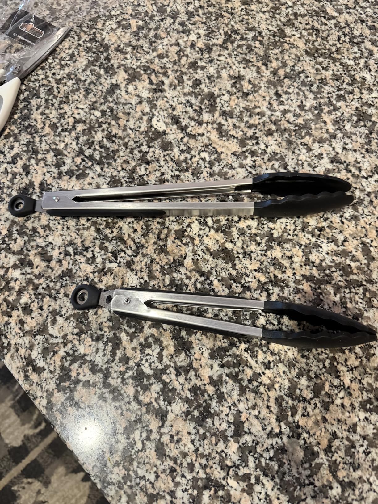 GORILLA GRIP Stainless Steel BPA-Free Kitchen Tongs for Cooking, Heat Resistant BBQ Tong Set of 2, Non Scratch Silicone Tip for Pan, Strong Grip, Grab Food, Toss Salad, Pull Lock, 7+9 Inch, Black customer photo 1