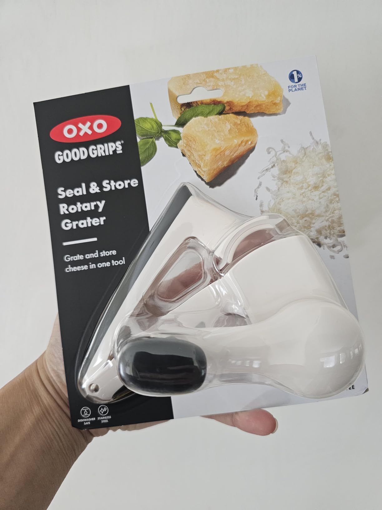 OXO Good Grips Rotary Cheese Grater with Hand Crank, White | Use for Hard Cheeses, Chocolates, Nuts, Stainless Steel Blades, Silicone Seal to Keep Cheese Fresh, Easy to Grate & Store customer photo 1