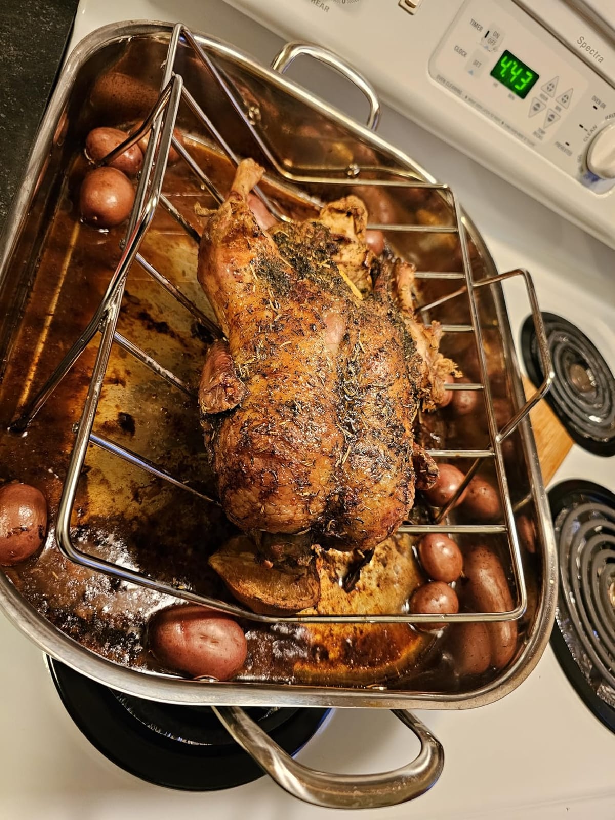 Amazon Basics Stainless Steel Rectangular Roasting Pan with Rack, Turkey Roaster, Dishwasher Safe, Easy to Clean, Oven Safe, 16 in customer photo 1