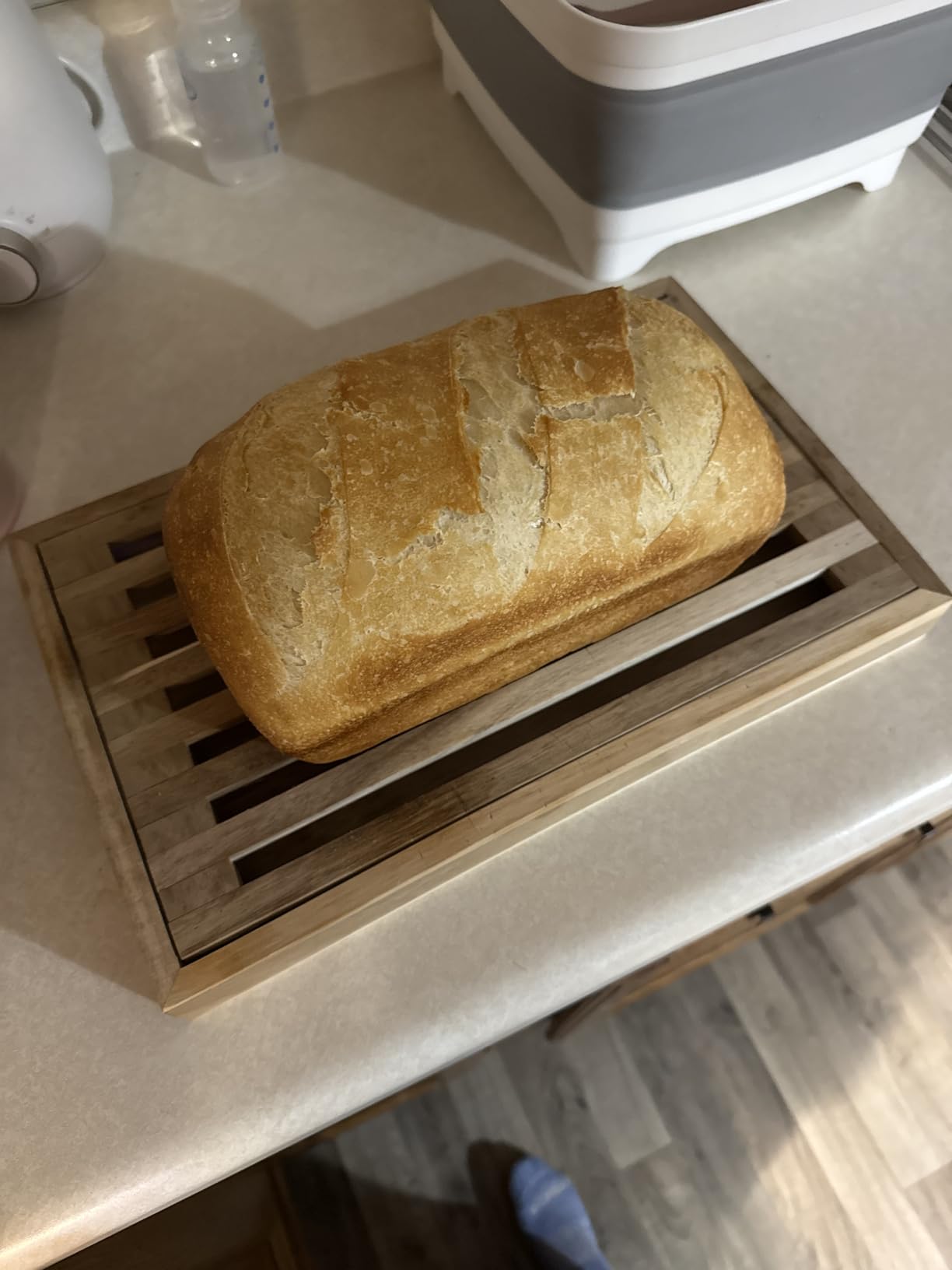 Wood Bread Cutting Board with Crumb Catcher Tray, 2-in-1 Serving Tray | Removable Slatted Top Bread Board with Handles for Slicing Homemade Loaves, Sourdough, Baguettes, Pastries and Breakfast customer photo 1