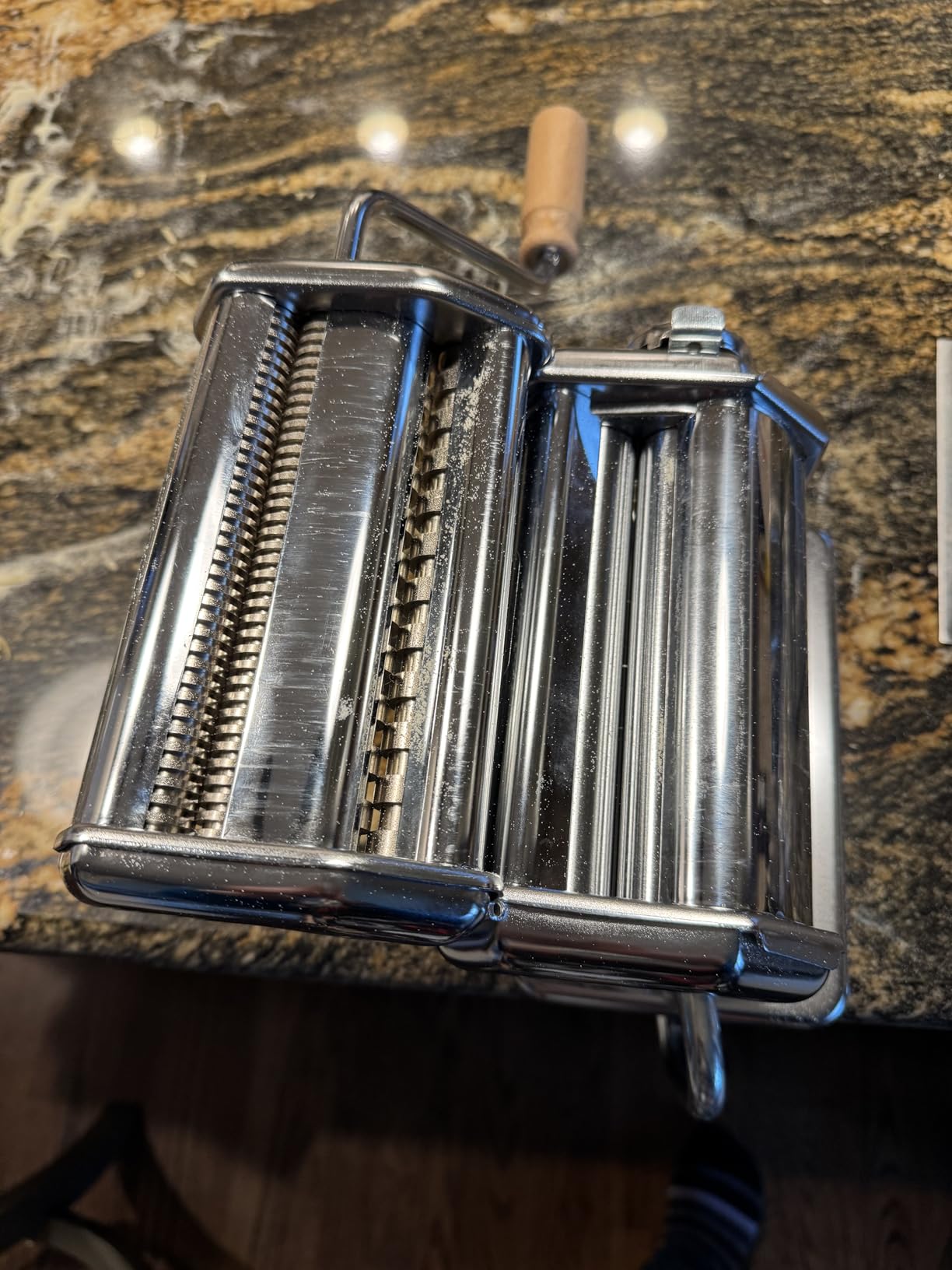 Imperia Pasta Maker Machine- 100% Made in Italy, Heavy Duty Steel Construction, Easy Lock Dial, Wood Grip Handle & Cleaning Brush customer photo 1