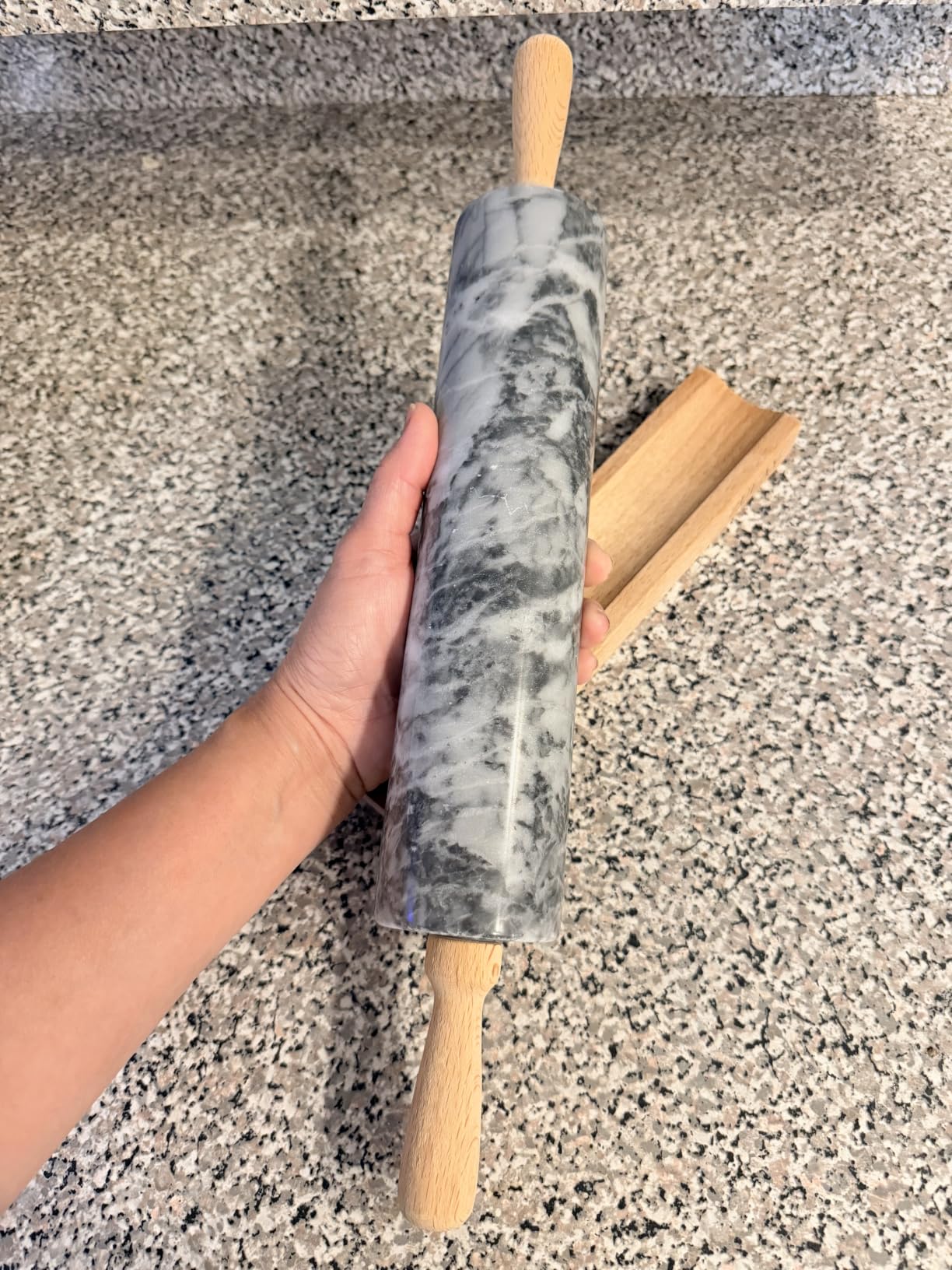 Zulay Kitchen 17-Inch Marble Rolling Pin With Stand - Polished Marble Rolling Pins For Baking With Long Beechwood Handle - Non-stick Roller Pin For Baking Pastries, Bread & Pizza customer photo 1