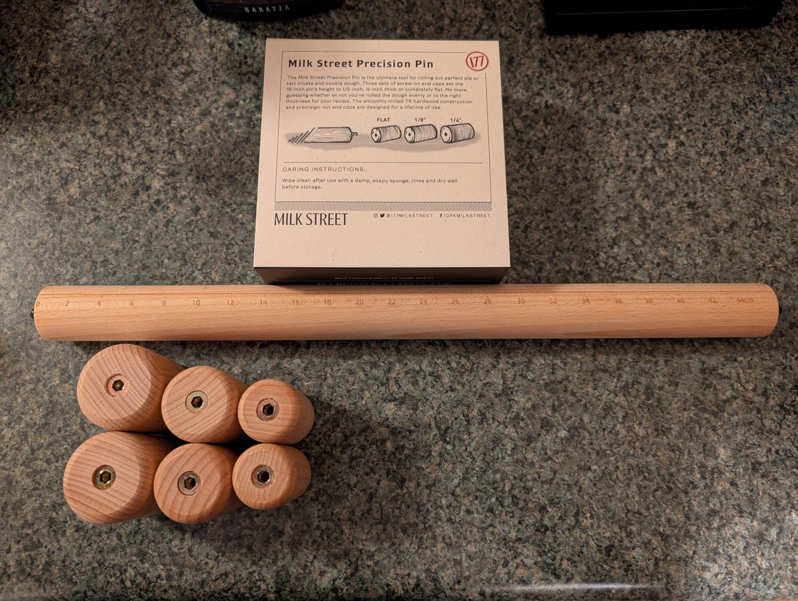 Milk Street Adjustable Rolling Pin - Precision Beechwood Dough Roller with Removable Height Guides & Laser-Etched Ruler - 23