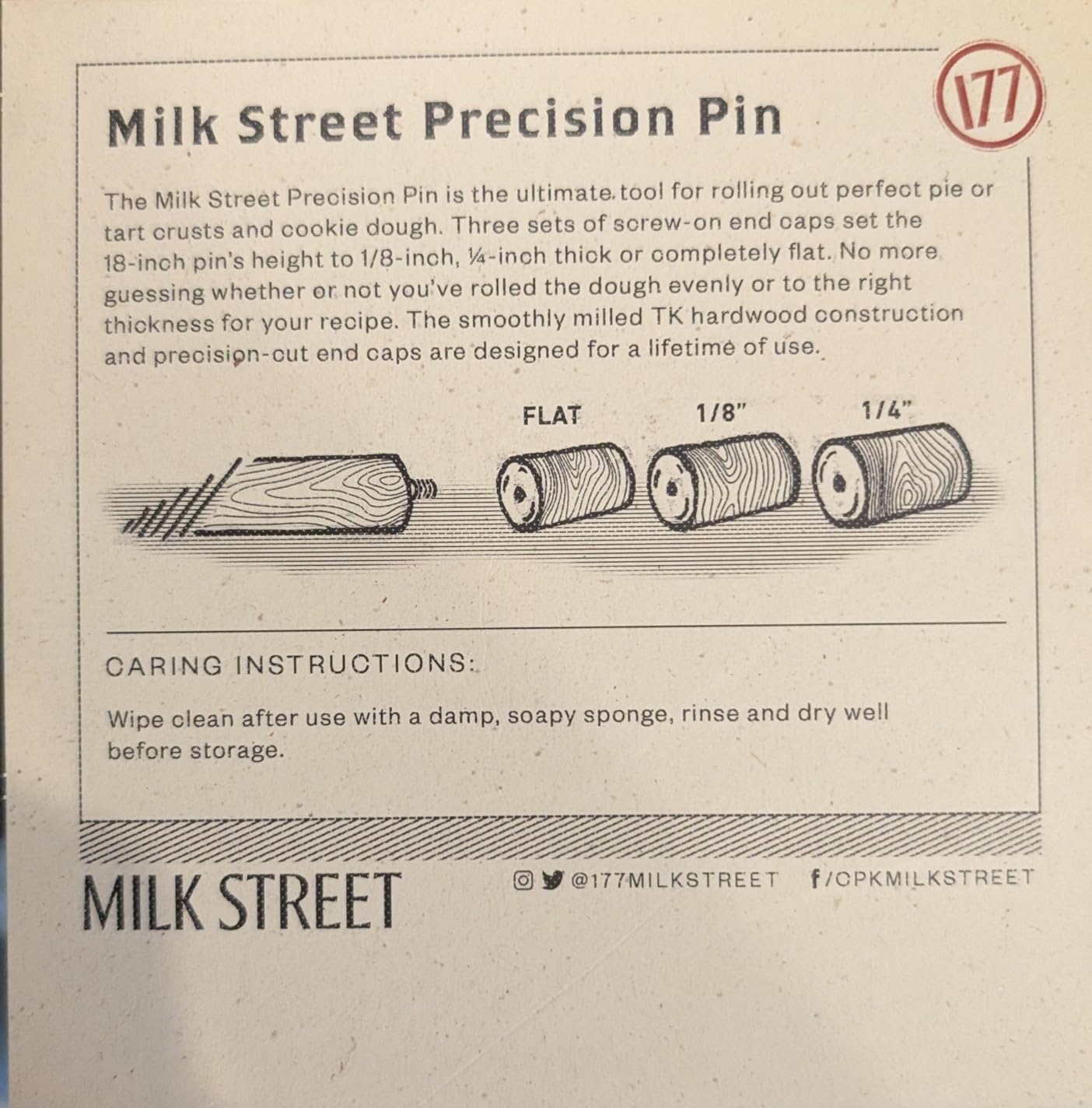Milk Street Adjustable Rolling Pin - Precision Beechwood Dough Roller with Removable Height Guides & Laser-Etched Ruler - 23