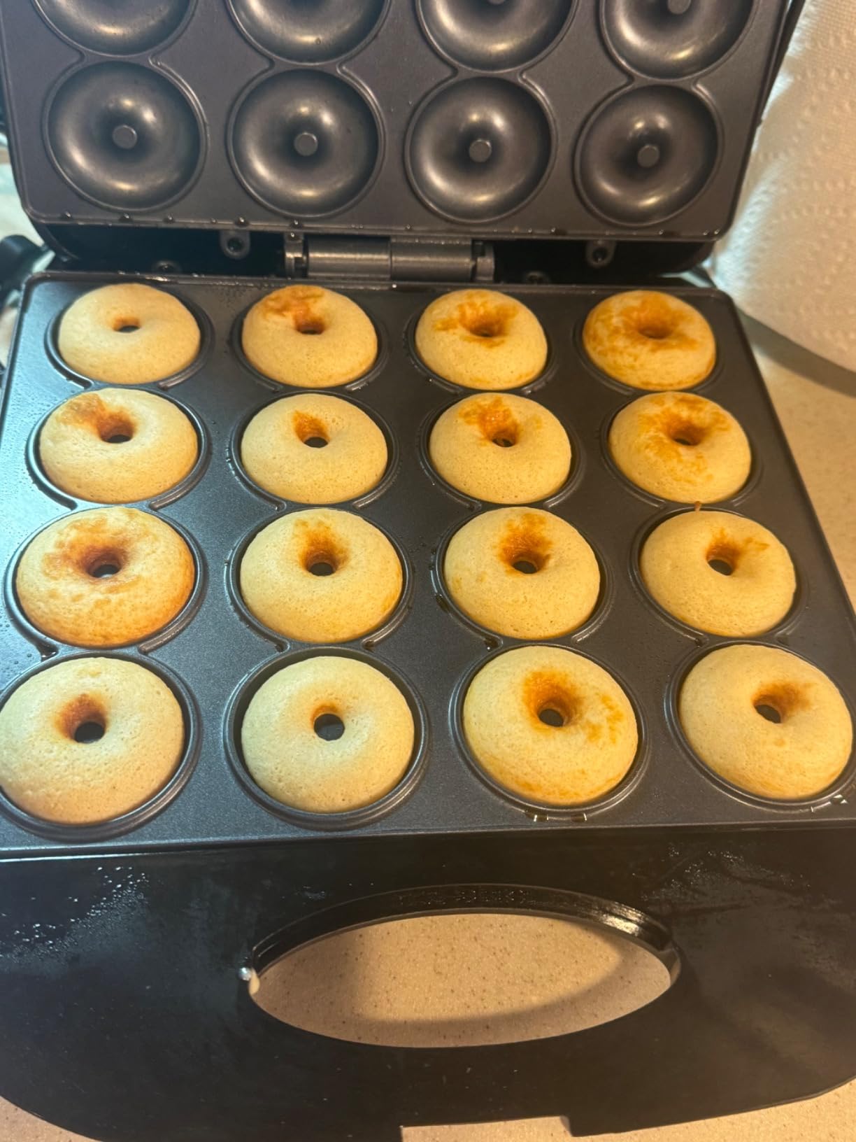 2026 Mini Donut Maker Machine for Home, Kid-Friendly 16-Hole Electric Doughnut and Pancake Maker with Non-Stick Surface, Ideal for Homemade Doughnuts (Black with Mini Oven Gloves & Brush) customer photo 1