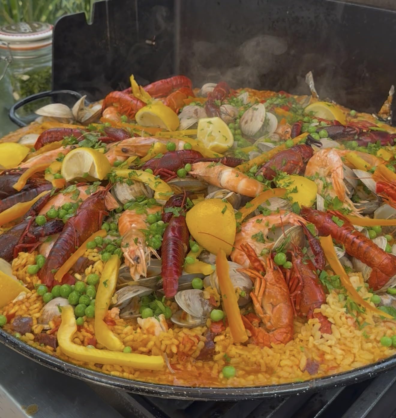 Paelluxe Paella Pan Enameled No-Rust Steel Skillet - 17 Inch, 10 Servings | 1.2mm Carbon Steel, Easy-Clean Enamel, Propane Safe, Spans 2 Stove Burners, Indoor & Outdoor, Silicone Handle Holders customer photo 2