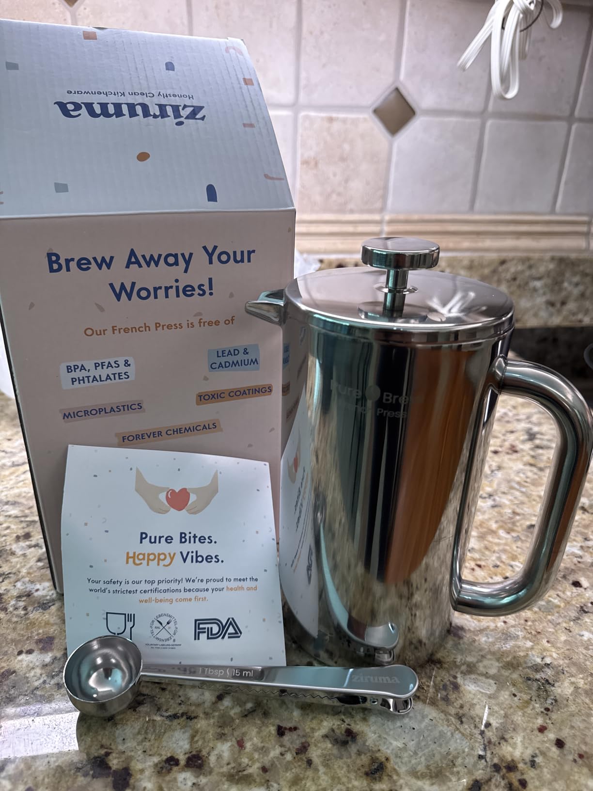 Non-Toxic Stainless Steel French Press, No Plastic or Heavy Metals, 34 oz | Surgical-grade steel. 4-layer filter. Double-wall insulated customer photo 2