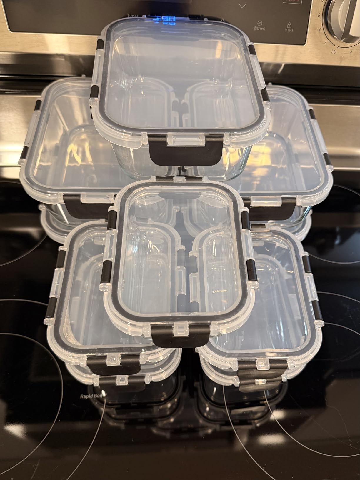 10-Pack Glass Meal Prep Containers, 36 oz/14 oz, Locking Lid Set | Borosilicate Glass Food Storage Containers Set, Airtight Lunch Bento Boxes, BPA-Free, Dishwasher Freezer, Oven Safe - Black customer photo 1