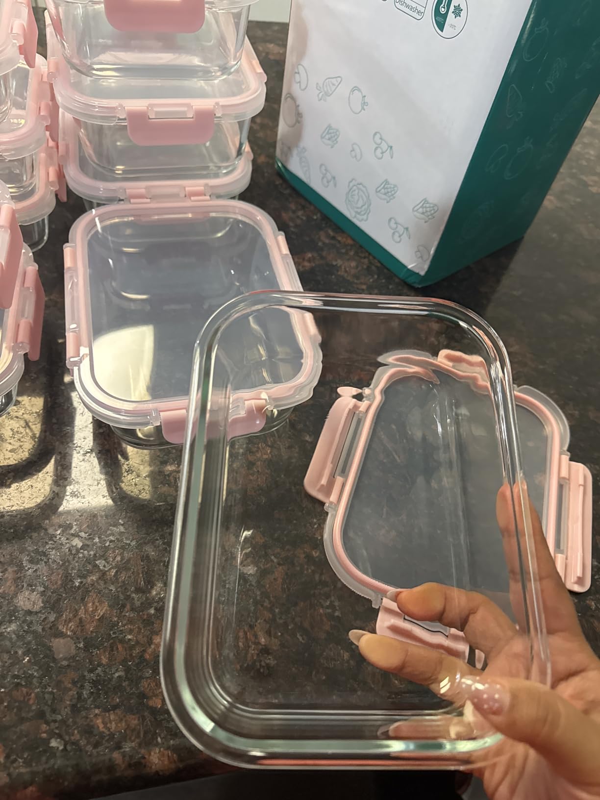 10-Pack Glass Meal Prep Containers, 36 oz/14 oz, Locking Lid Set | Borosilicate Glass Food Storage Containers Set, Airtight Lunch Bento Boxes, BPA-Free, Dishwasher Freezer, Oven Safe - Black customer photo 2