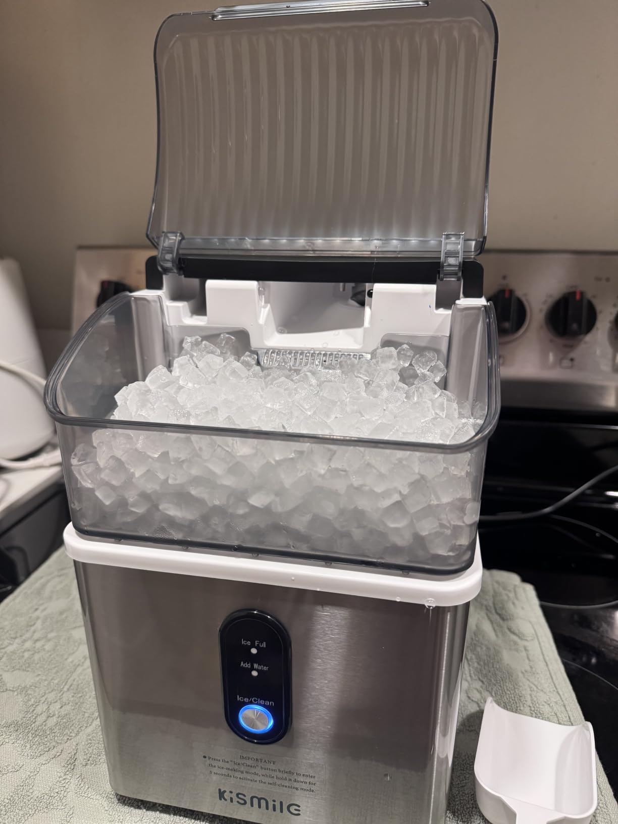 Kismile Nugget Ice Maker Countertop, 35 lbs/Day, Stainless Steel | Portable Sonic Ice Maker & Pebble Ice Machine, First Ice in 7 Mins, 43 dB Quiet, One-Touch Self-Cleaning for Home & Office customer photo 1